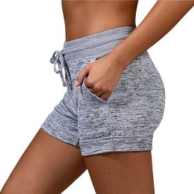 Women's bottoming quick-drying shorts yoga pants casual sports waist tie elastic shorts (Color: light gray, size: XXXL)