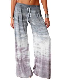 Women's Loose Gradient Printed Yoga Wide Leg Sports Pants (Color: Gray, size: L)