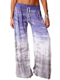 Women's Loose Gradient Printed Yoga Wide Leg Sports Pants (Color: Purple, size: L)