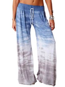 Women's Loose Gradient Printed Yoga Wide Leg Sports Pants (Color: Blue, size: XXL)