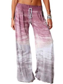 Women's Loose Gradient Printed Yoga Wide Leg Sports Pants (Color: Burgundy, size: M)