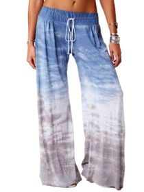 Women's Loose Gradient Printed Yoga Wide Leg Sports Pants (Color: Blue, size: XXXL)