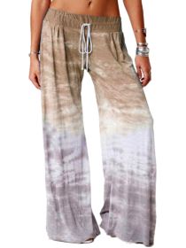 Women's Loose Gradient Printed Yoga Wide Leg Sports Pants (Color: Khaki, size: M)