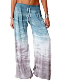 Women's Loose Gradient Printed Yoga Wide Leg Sports Pants (Color: Sky Blue, size: L)