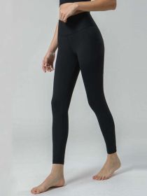 Yoga pants women's nude spring and summer hip lift fitness pants running sports nine-point pants (Color: Black, size: XL)