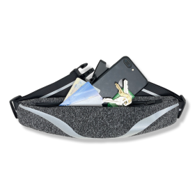 Water-resistant Sport Waist Pack Running Belt with Reflective Strip (Color: Grey)