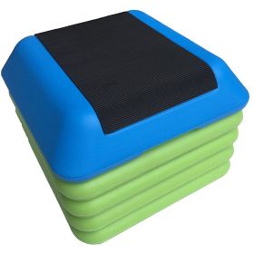 16in Square Aerobic Step Platform with 4 Risers Adjustable Exercise Fitness Workout Stepper,Blue and Green (Color: as Pic)