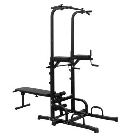 Power Tower with Bench Pull Up Bar Dip Station Adjustable Height Dip Stand Heavy Duty Multi-Function Fitness Rack (Color: as Pic)