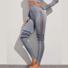 Hollow Mesh Breathable Yoga Pants (Color: Grey, size: M)