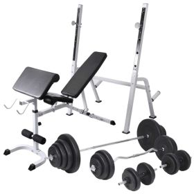 Workout Bench with Weight Rack, Barbell and Dumbbell Set 264.6 lb (Color: Black)